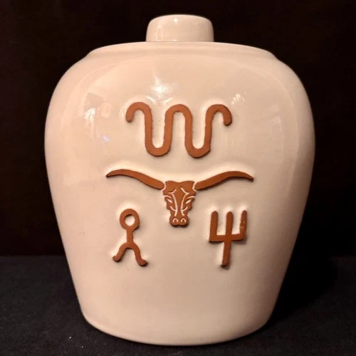 Frankoma Pottery King Ranch Longhorn Bone Large Canister Cookie Jar Terracotta