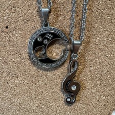 2pcs Stainless Steel Music Symbol "I Love You" Couple Matching Pendant Necklace