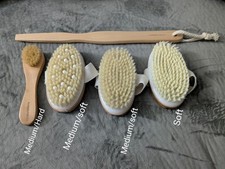 Dry Brushing Body Brush Set with Long Handle, Natural Boar Bristle, 3 Heads