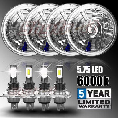 4PC 5 3/4'' 5.75'' Round LED Headlight Hi/Lo Beam Halo For Peterbilt 348 359 Truck