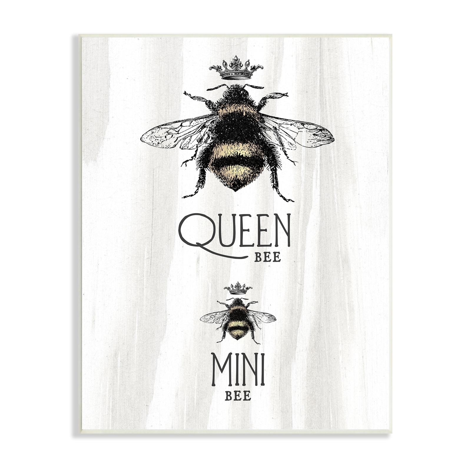 Stupell Queen & Mini Bee Crowned Bumblebees Mother Daughter  Wood Wall Art -