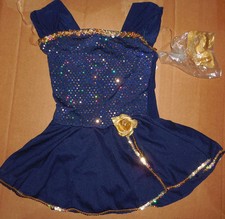 NWOT Small c h Tap COSTUME Navy Gold Metallic w/Hat Rose Girls 4-6 Dance Pageant