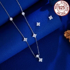 925 Sterling Silver Round Pendant Necklace Earrings Fashion Brand CZ Jewelry Set