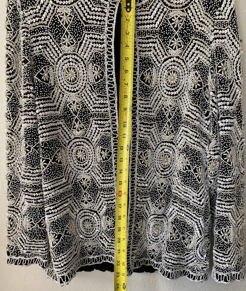 VTG Adrianna Papell Silk Beaded Sequin Jacket Cocktail or jeans Glam Size XL - Image 3 of 4