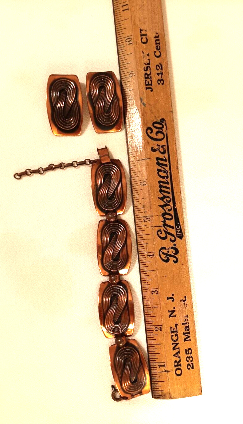 Solid Copper Bracelet and Earrings Set Modernist … - image 3