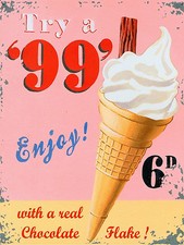 Try A 99 Ice Cream, Retro Metal Nostalgic Plaque/Sign Cafe Restaurant Kitchen