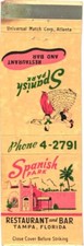Tampa Florida Spanish Park Restaurant and Bar Vintage Matchbook Cover