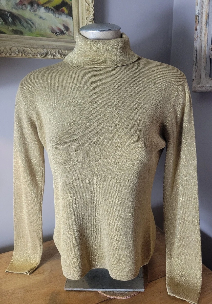 Vintage 60 s Joseph A Silk Metallic Gold Turtleneck Pullover