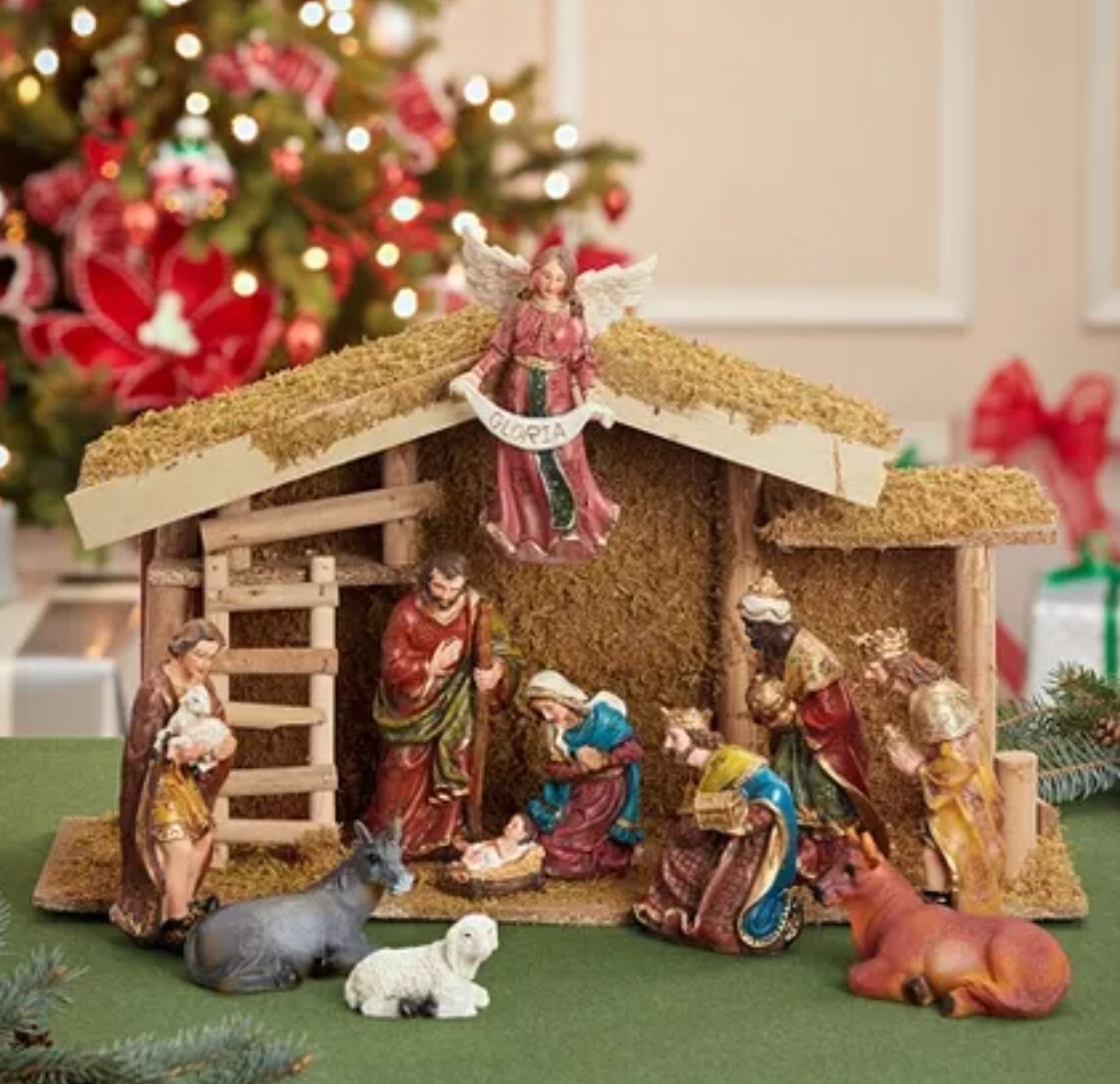 木製　手彫り　キリスト降誕　クリスマス　人形　12個　 S.ADLER Kurt Adler 12-Piece Nativity Set w/ Wooden Stable, Religious