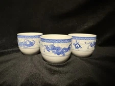 Cheng's White Jade Porcelain Dragon & Bird Saké/Tea Cups- Lot of 3