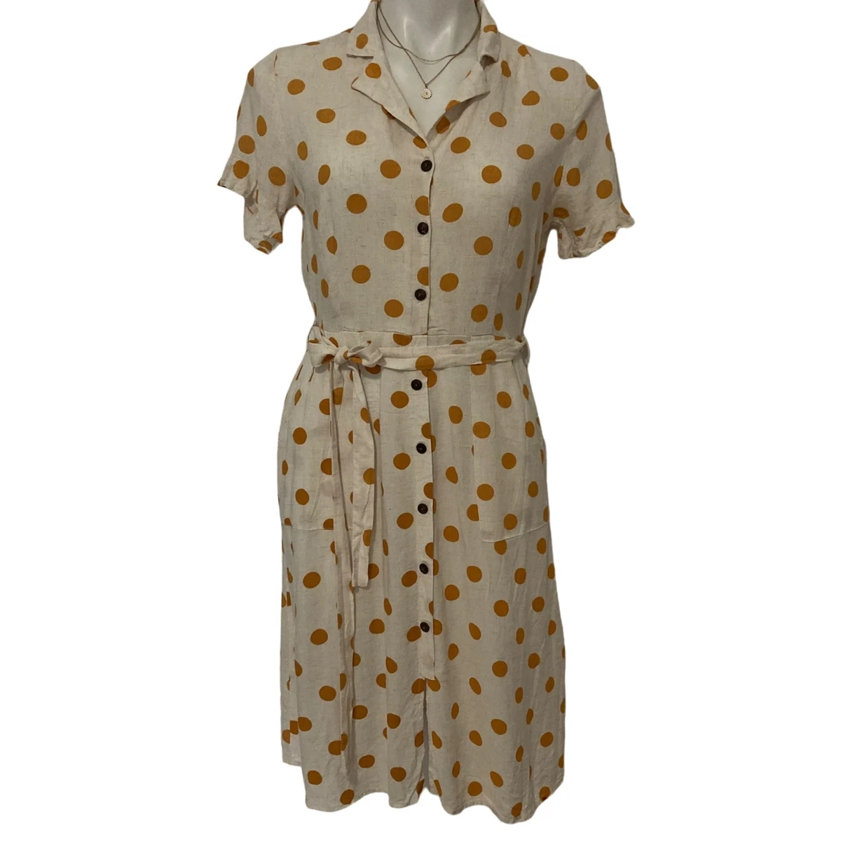 MONTEAU Polka Dot Dress ivory u0026amp; Orange Size S vintage style. | eBay