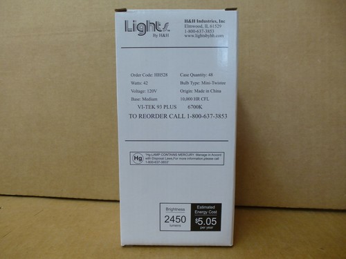 4 Pack H&H 42 Watt 6700K Vi-Tek 93+ Energy Saver Spiral Sunlight Light Bulbs - Picture 3 of 6