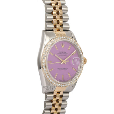 ROLEX DATEJUST 16233 18K GOLD/ SS NO-HOLE 36MM PINK STICK DIAL