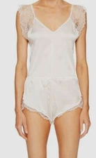 Else Women Ivory Yasmine Stretch Silk Lace V-Neck Cap-Sleeve Lounge Romper Sz XS