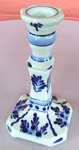 WGB Blue Delft Porcelain Hand Painted 6" Taper Candle Holder #7005 - Picture 8 of 9