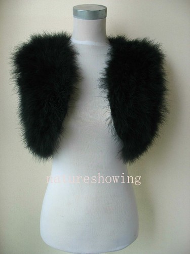 Girls Real Ostrich Feather Fur Cape Vest Shrug Bride Wedding Party Black White - Picture 6 of 13