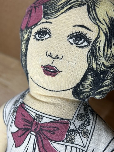 Antique Rag Doll 1920s Flapper Girl Handmade Cut & Sew Pillow Cloth 16" A2 - Picture 6 of 9
