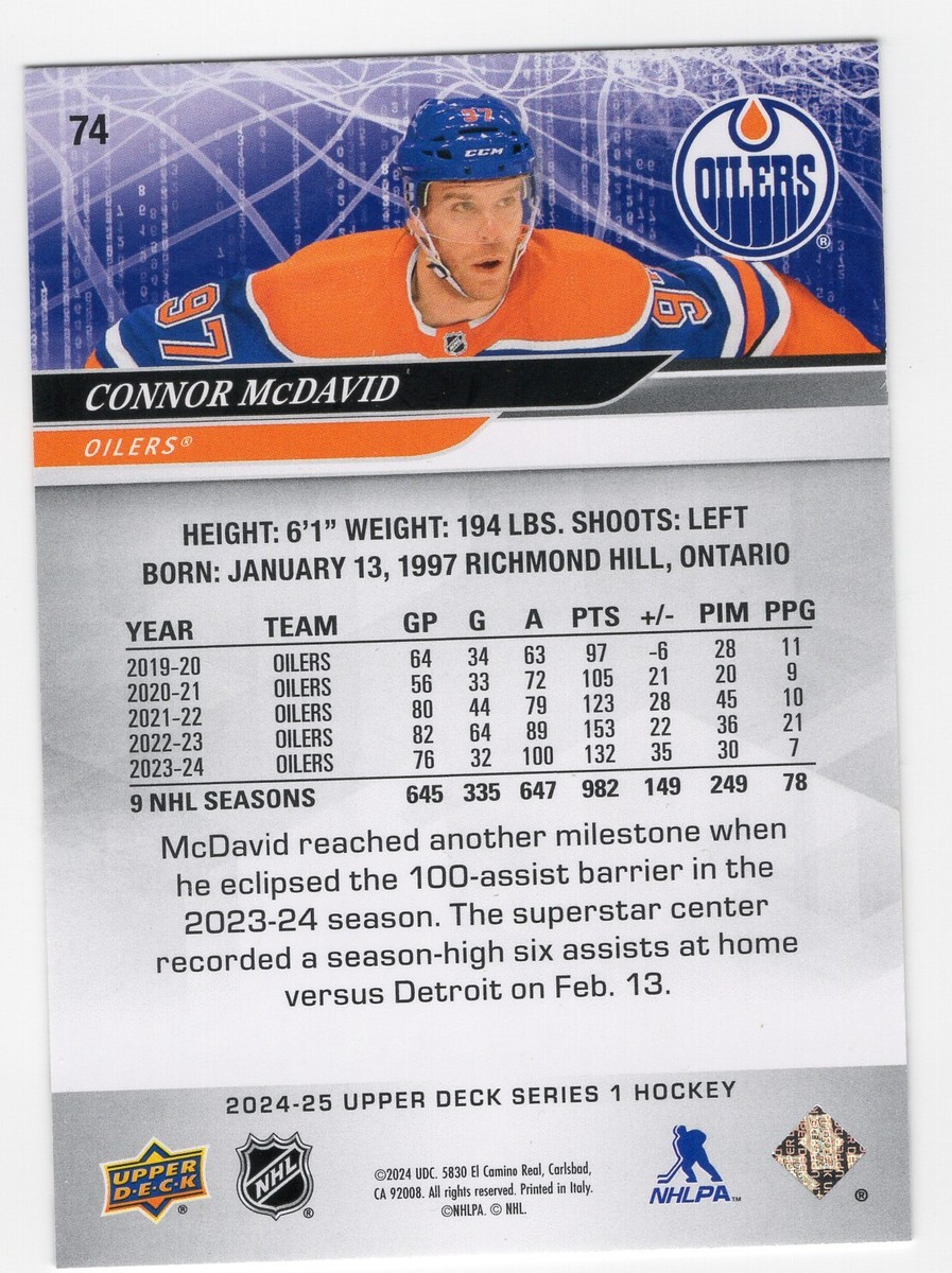 2024-25 Upper Deck Connor McDavid Card #74 Edmonton Oilers