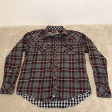 Rock 47 Shirt Mens XL Gray Red Plaid Pearl Snap Button Up Western Casual Cowboy