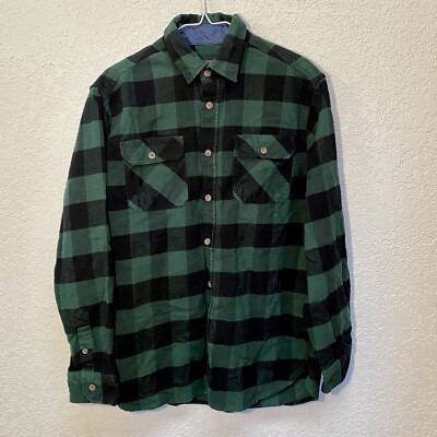 Jacks MFG Heritage Flannel Shirt Men's Medium Green Black Plaid