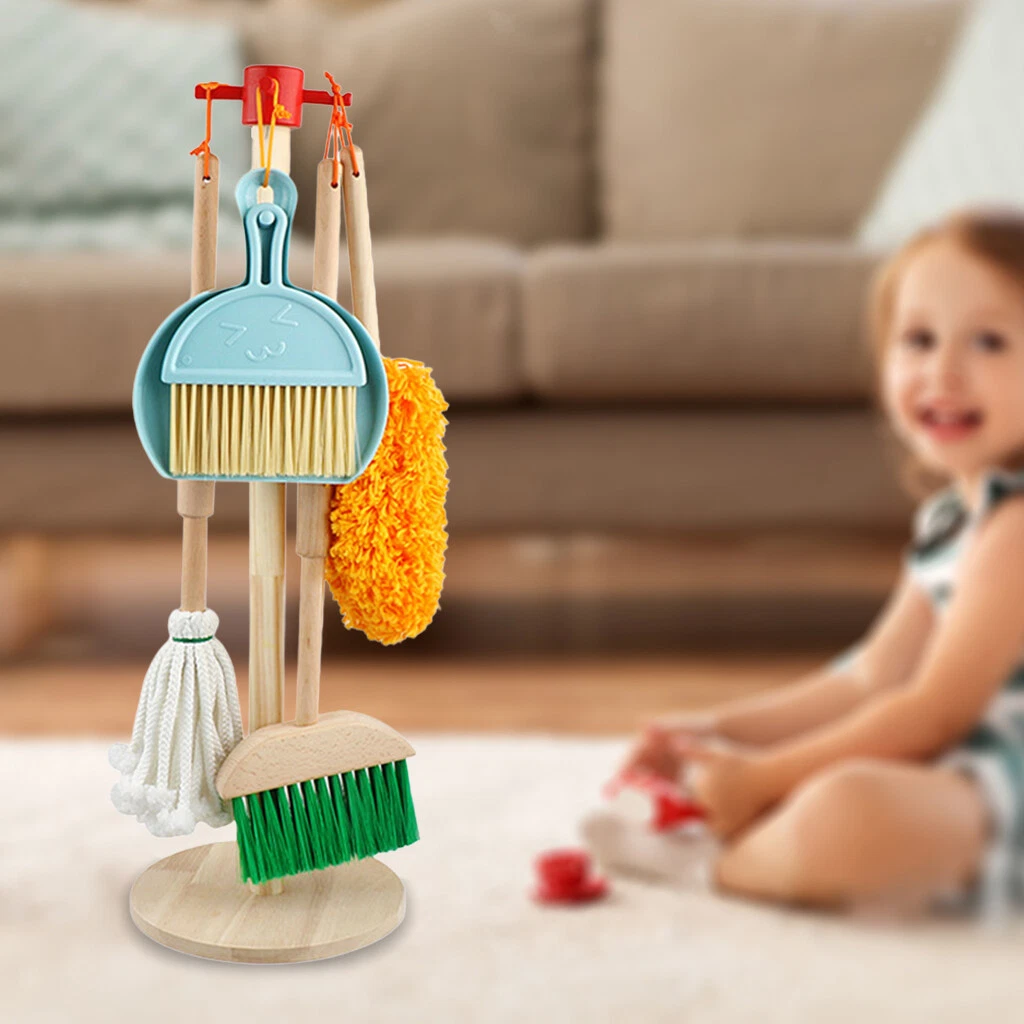 Pretend Play Toy Cleaning Set Broom Hand Brush for Toddlers Girls