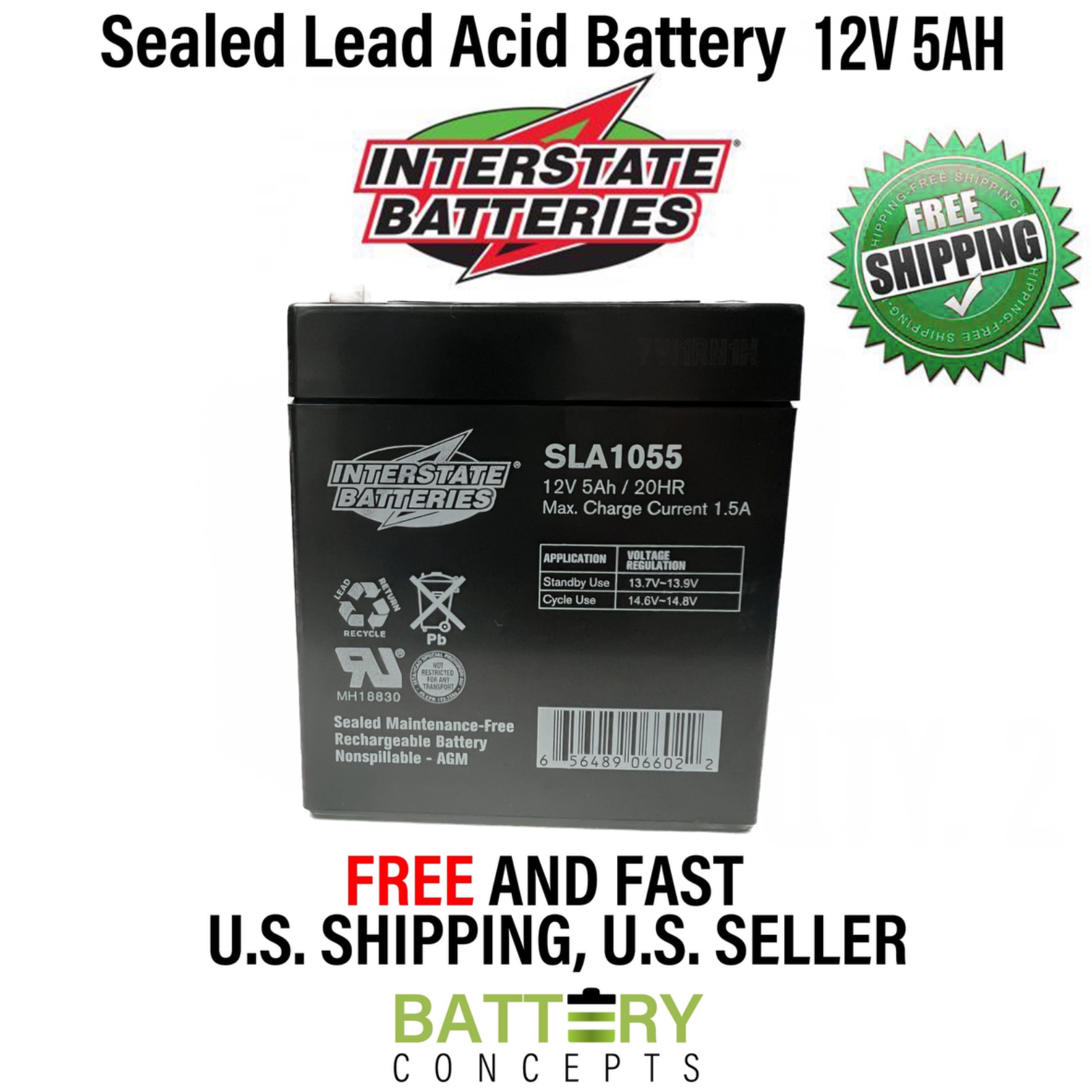 Leoch DJW124.5 Replacement Battery by INTERSTATE BATTERIES 12V 5AH