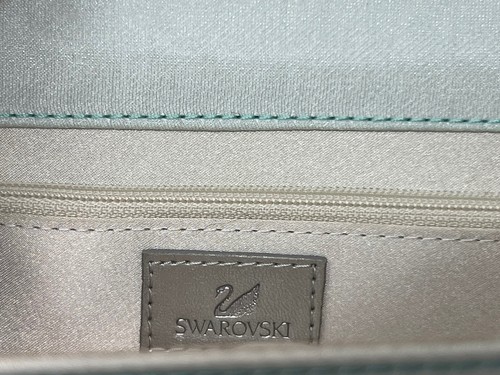 SWAROVSKI SIGNED LIGHT BLUE CRYSTAL SATIN SHOULDER CLUTCH EVENING BAG - Picture 6 of 8