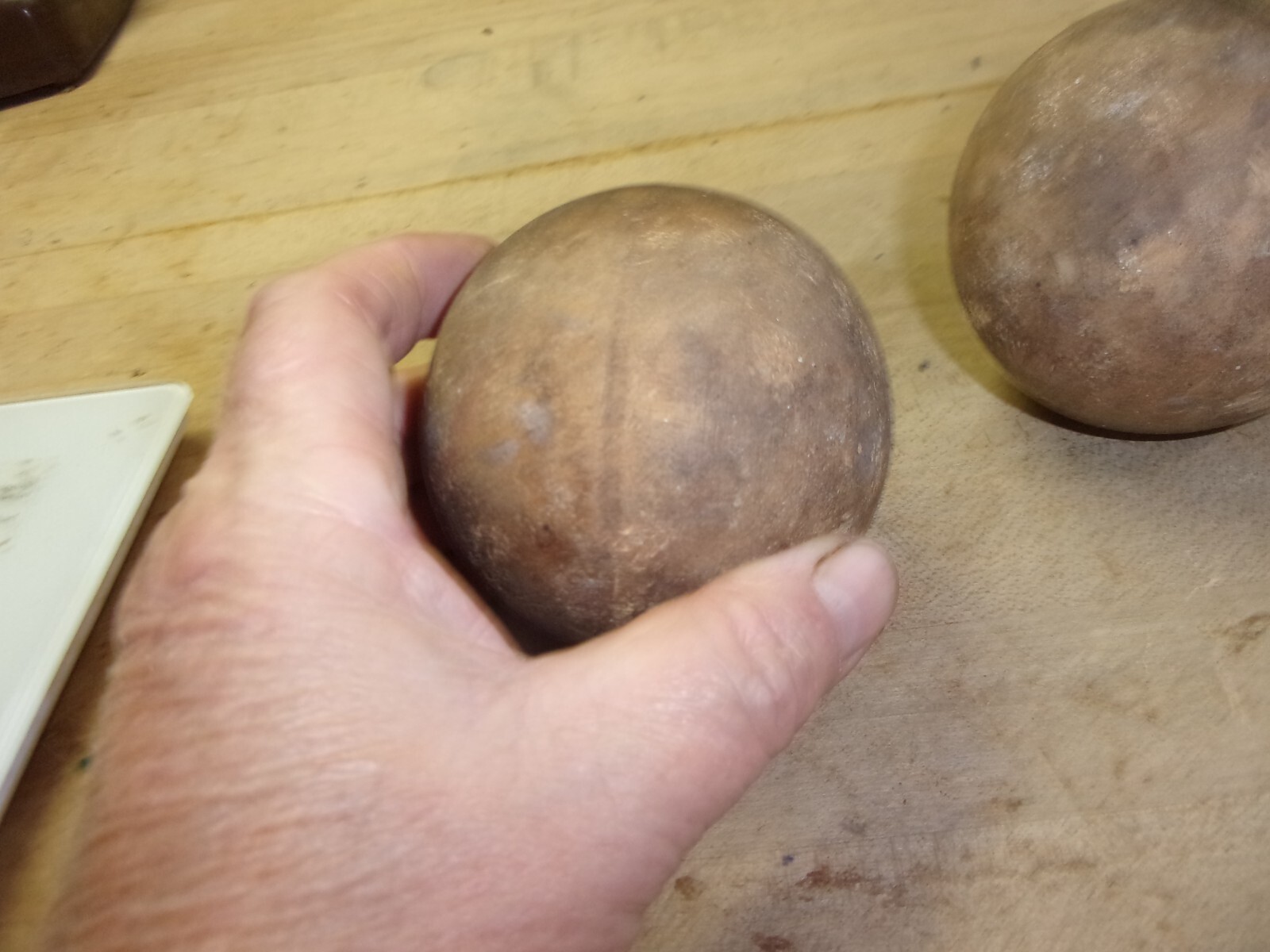 vintage lot of 2 wooden lawn bowling balls 3 1/4 " dia. FREE SHIPPING