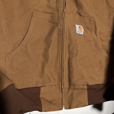 VTG Carhartt Hooded Zip Work Wear Jacket J131 BRN THERMAL Lined