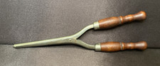 ANTIQUE WOOD HANDLE CURLING IRON 8"