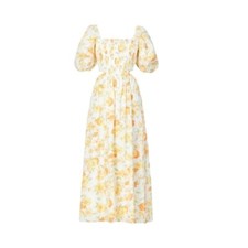 Faithfull The Brand Cutout Loucetta Puff Sleeve Cottage Midi Dress NWT S