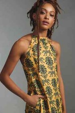 Farm Rio Satin Halter Dress Sz XL Leopard Anthropologie Jungle Cat Folklore NEW