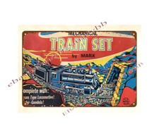 1969 Streamline Mechanical Train Set Marx Toys railway railroad metal tin sign