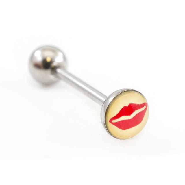 Tongue Barbell with Red Lips design 14g eBay