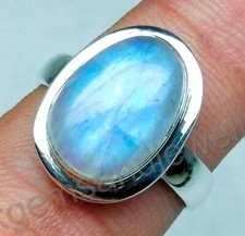 Natural Rainbow Moonstone 925 Sterling Silver Ring For Women Boho Ring All Size