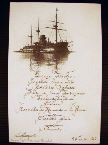 Menu Escadre de Réserve Richelieu 25 juin 1896 Madame Amiral Prouhet - Photo 1/2