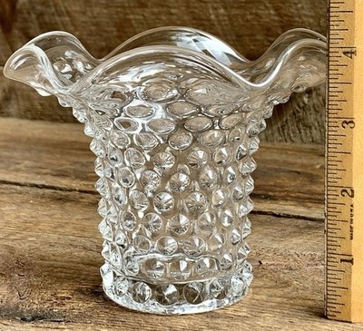 Clear Glass Vase Hobnail Ruffled Edge 4.25  Tall Duncan Miller ? Tableware