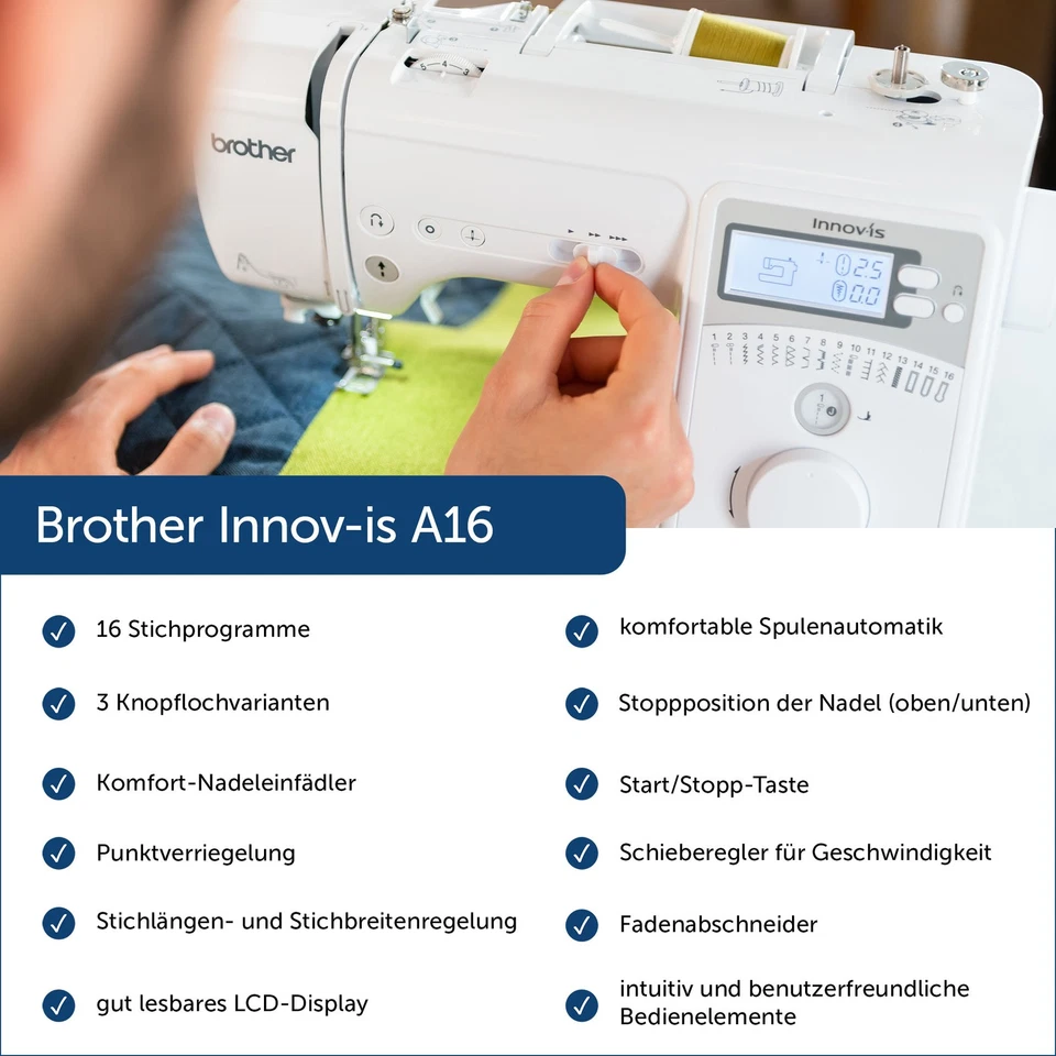 Brother Computer Nähmaschine Innov-is A16 Komfort Nadeleinfädler LC Display LED - Bild 2 von 4