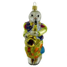 Holiday Ornament Rabbit Musician Saxophonist Glass Orn Abigail Music V26248ac