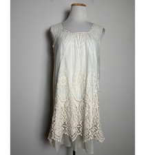 Cal Style Ivory Crochet Lace Tunic Dress Large Boho Fairy Mesh Romantic Cottage