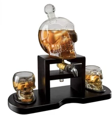 Skull Skeleton Wine & Whiskey Decanter Set 750mL with 2 Shot Clear 