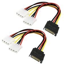 15Pin SATA Male to Dual 4Pin Molex IDE Y Splitter Cable 7.87Inch 2PCS