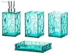 Acrylic Bathroom Accessories Set of 4 Teal Blue