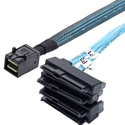 P82 Mini SAS SFF-8643 auf 4x 29pin SFF-8482 und 4x SATA 15pin Splitter Kabel 1m