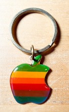 Vintage 1980's Apple Computer Rainbow Logo Enamel Key Ring Holder Advertising