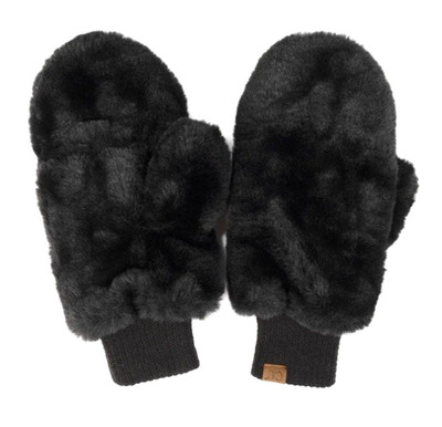 CC Faux Fur Sherpa Lined Convertible Fingerless Mittens Gloves Black OS NWOT