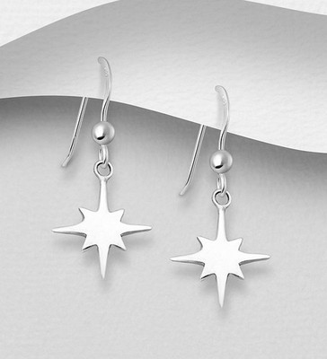 925 Sterling Silber Stern Hänger Ohrhänger Haken Ohrringe 28x12mm gepunzt Geschenk