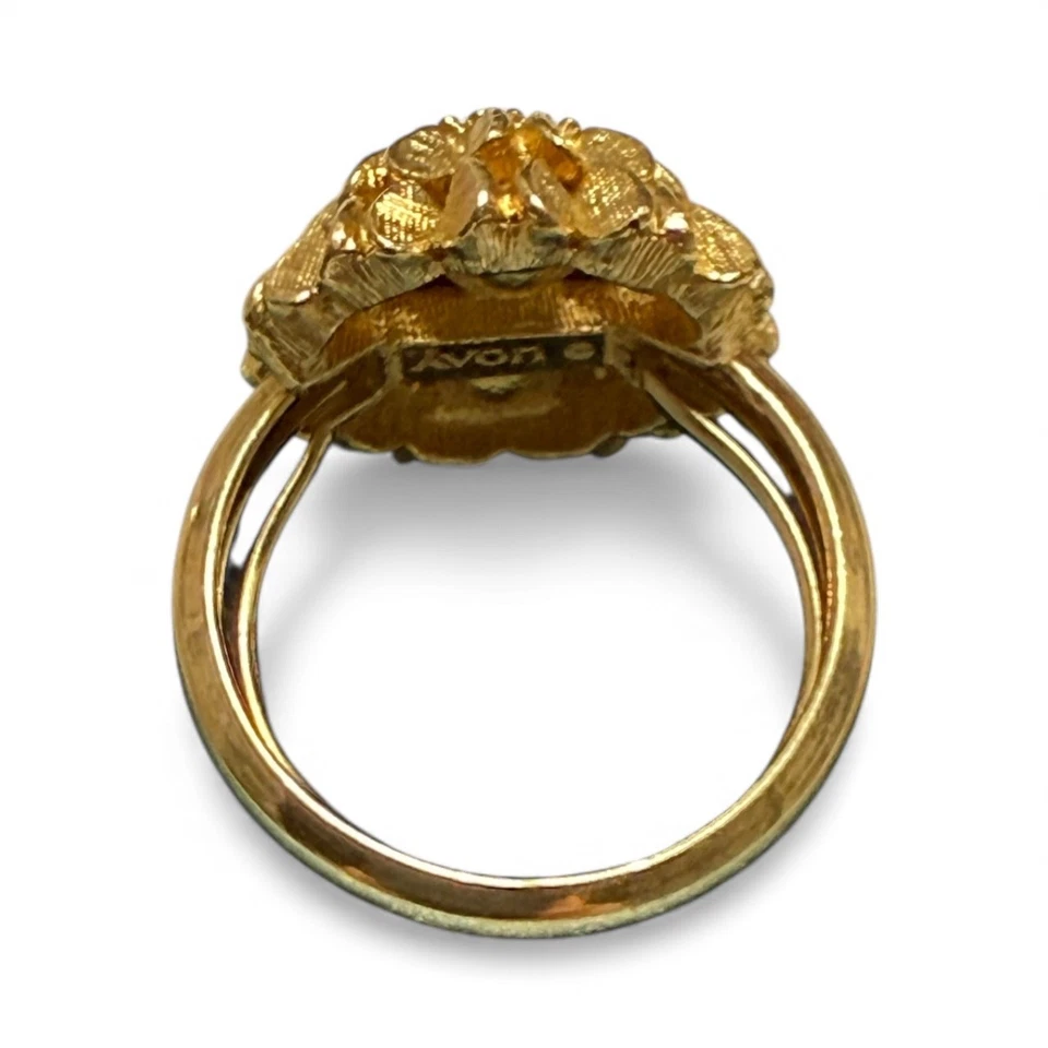 Anillo Girasol Vintage Avon Ajustable Talla 6 Tono Dorado Facetado Vidrio Marrón  Foto 4 de 4