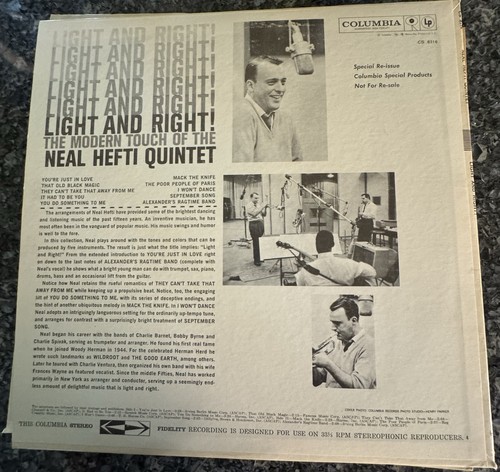 Neal Hefti Quintet Light And Right! Vinyl Record 1960 EX - Picture 3 of 3