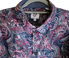 Kilburne & Finch Men's 3XL Shirt Casual Blue Purple Paisley Lng Sleeve Flip Cuff